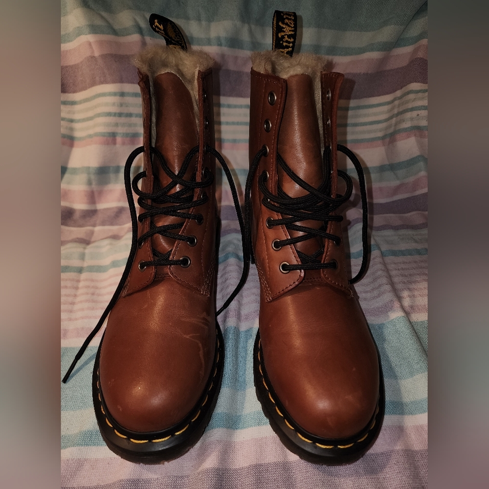 1460 Serena Dr. Martens Chestnut Leather Boots with Black Laces